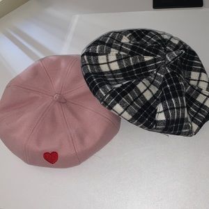 Pink and back beret hats